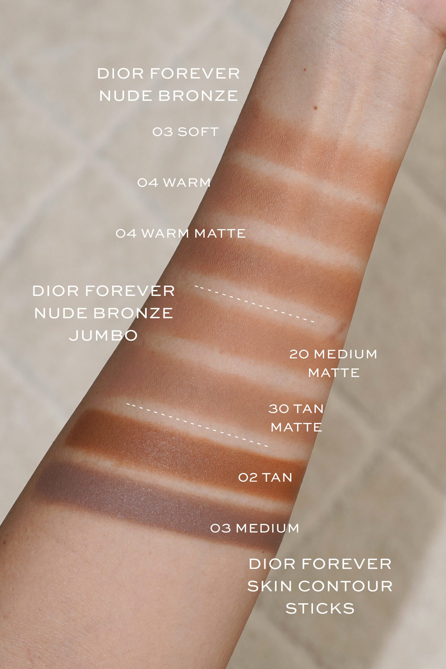 Dior Forever Nude Bronze - new formula Regular and Jumbo swatches vs contour stick