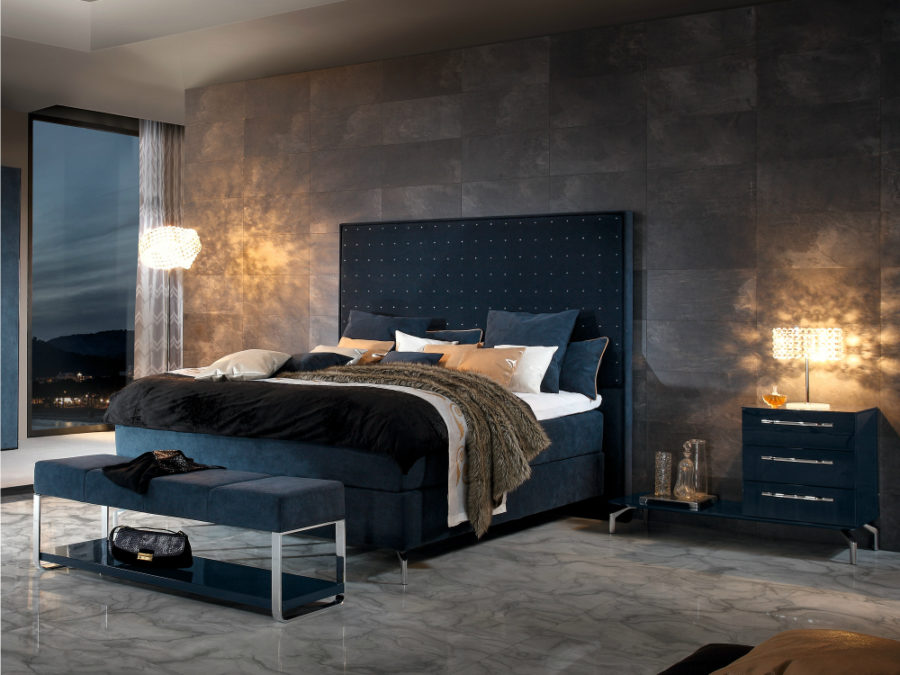 Dark Soft Bed with Tall Headboard