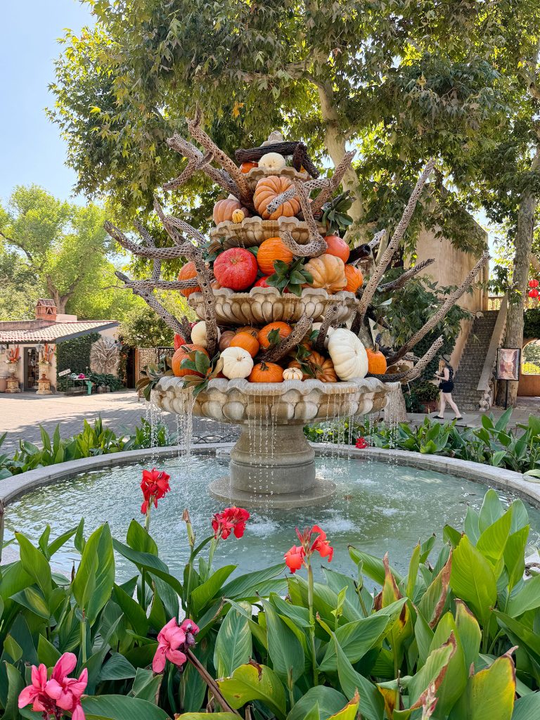 Fall Pumpkin Display On Fountain In Sedona Arizona