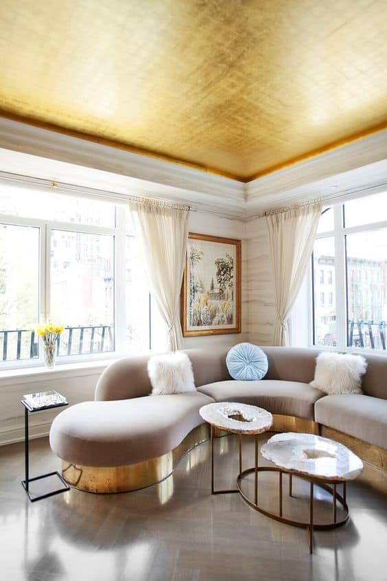 Pink and Gold Curved Sectional Sofa