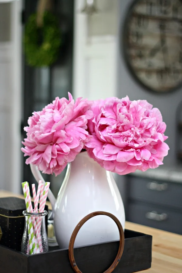 Pink peonies white vase