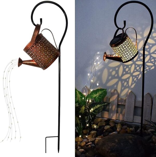 solar watering can with fairy lights