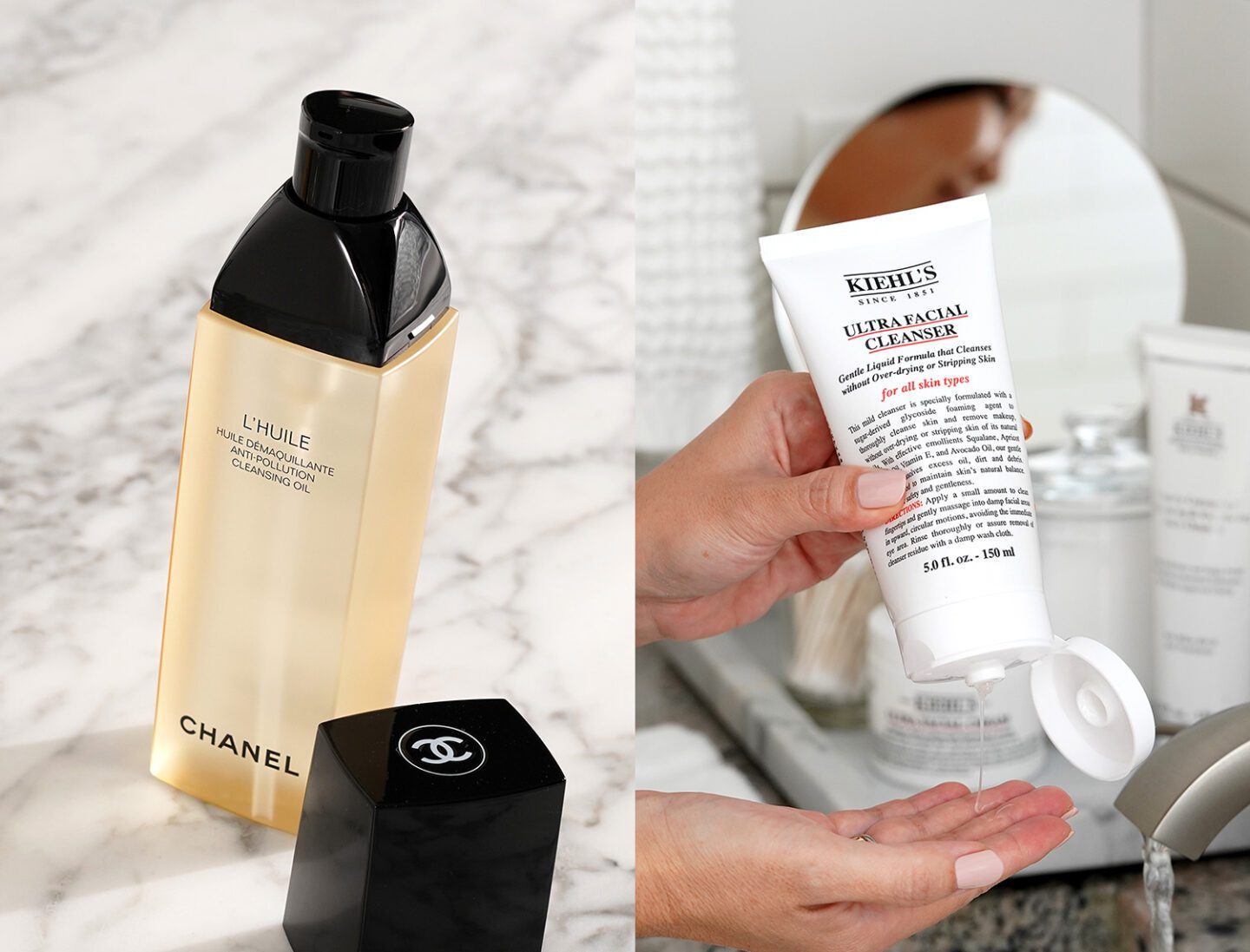 Chanel L’Huile Anti-Pollution Cleansing Oil and the Kiehl’s Ultra Facial Cleanser