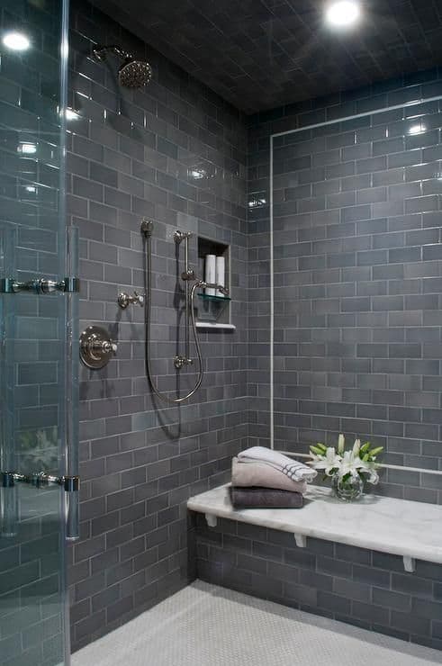 Dark and Glossy Walk In Shower Idea
