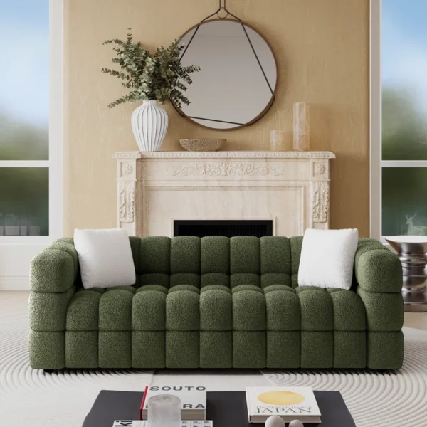 modern green boucle sofa