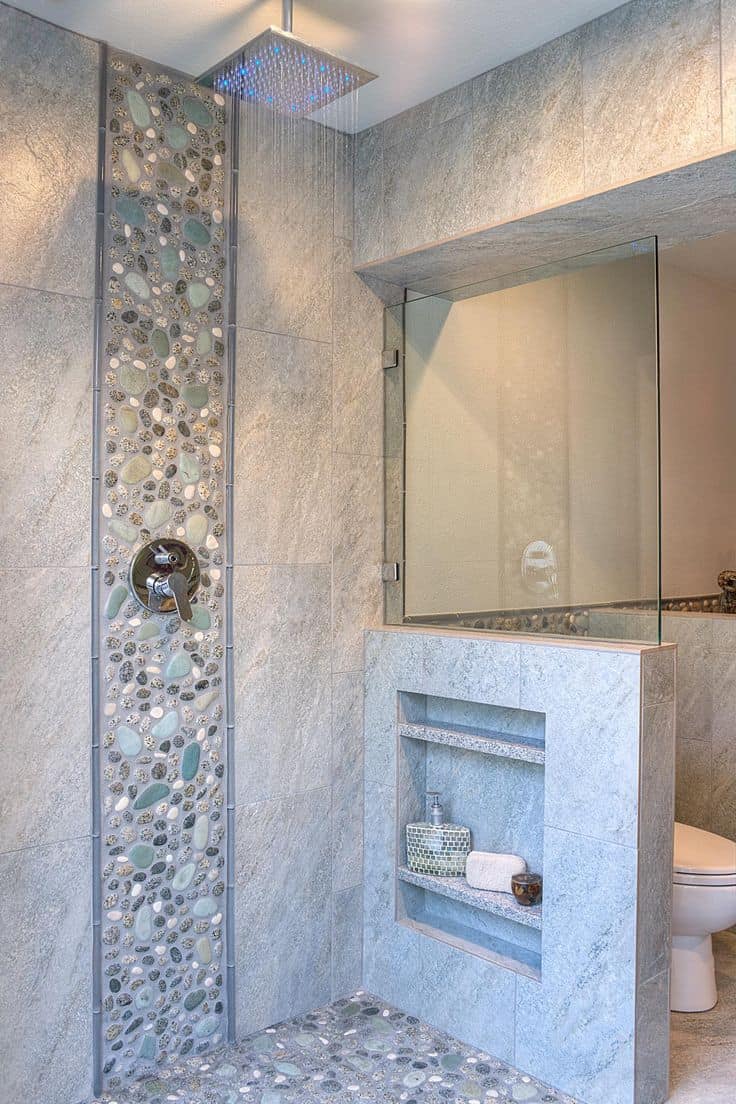 Pebbled Walk In Shower Tile Idea