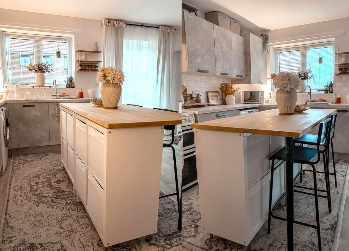 IKEA KALLAX kitchen island with seating