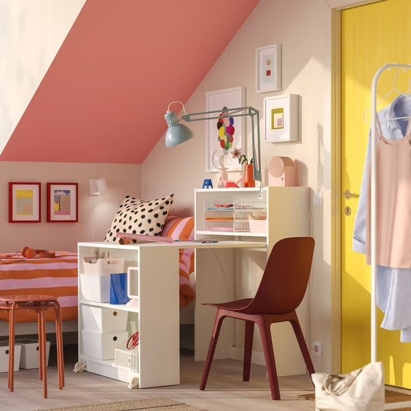 IKEA’s Newest BILLY Is Built for Small Spaces—And It’s Brilliant 18 billy bookcase with foldable table set in kids room