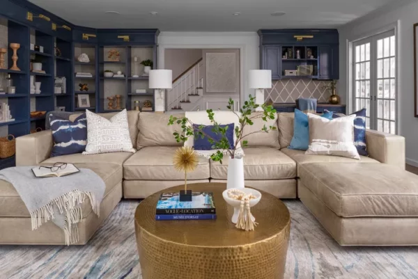 navy and sandy beige