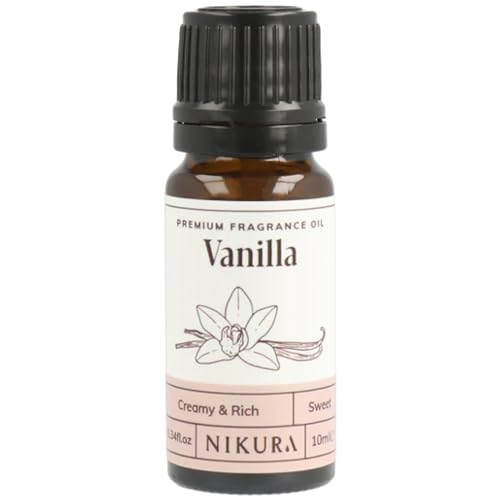 Nikura | Vanilla Fragrance Oil - 10ml | Perfect for Soap Making, Candle Making, Wax Melts, Diffuser | Great for Use in Bath Bombs, Perfume Oil, Perfume Scents, Potpourri | Vegan &amp; Uk Made