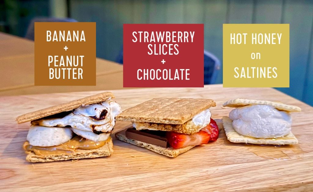 Upgraded Smores With Banana And Peanut Butter Strawberry Slices and Chocolate Hot Honey on Saltines