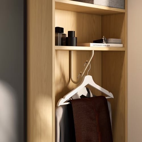 PAX add-on end unit close up of shelf and hanging rail