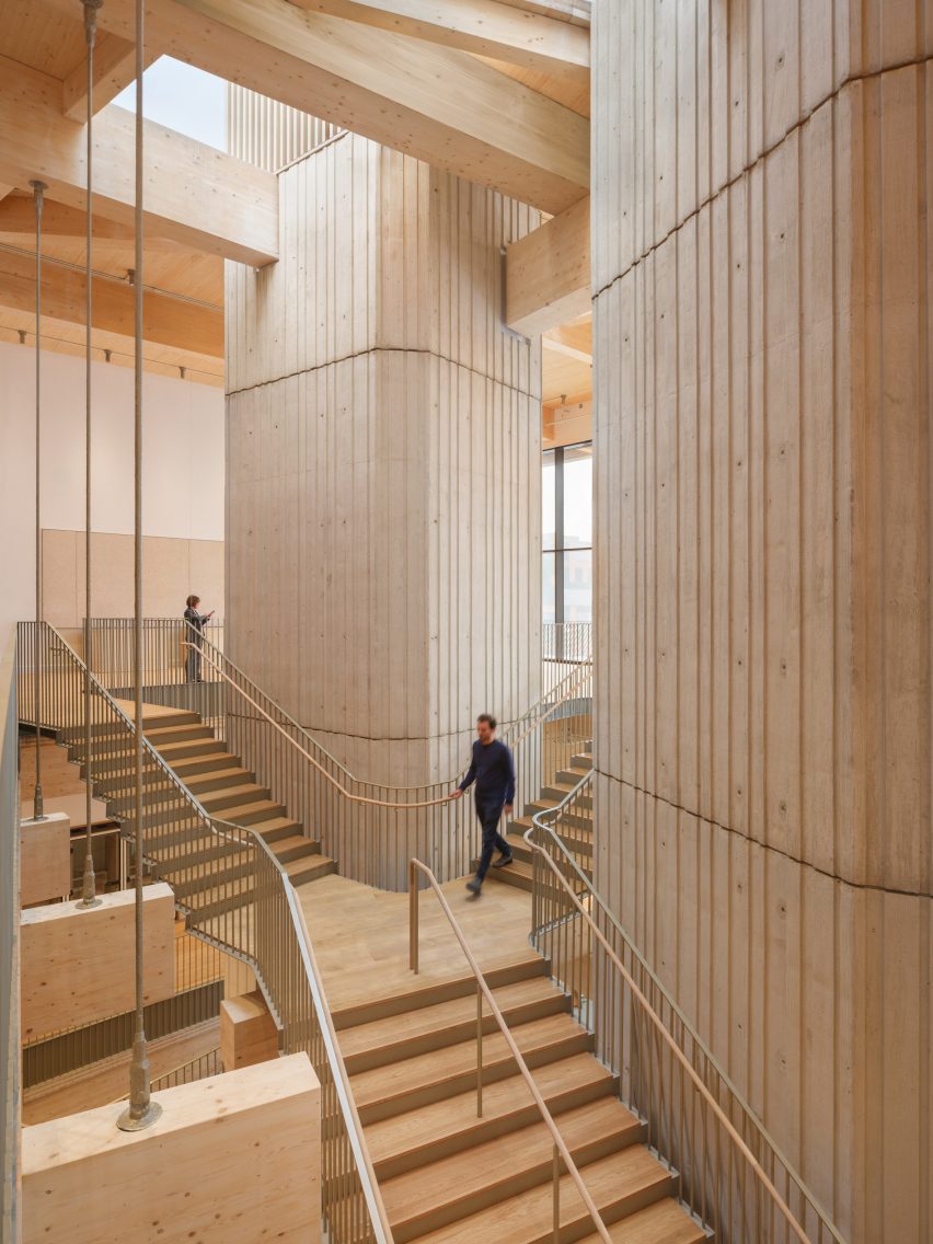Concrete cores in atrium of Rubenstein Treehouse