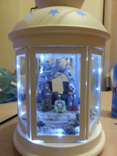 nativity scene in IKEA lantern
