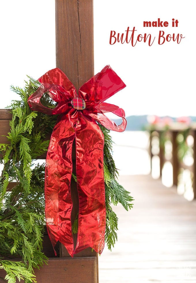 How to make a ribbon bow with a center button covered with fabric. #Christmasdecorating #Christmasbow #Christmasribbon How to make a ribbon bow with a center button covered with fabric.