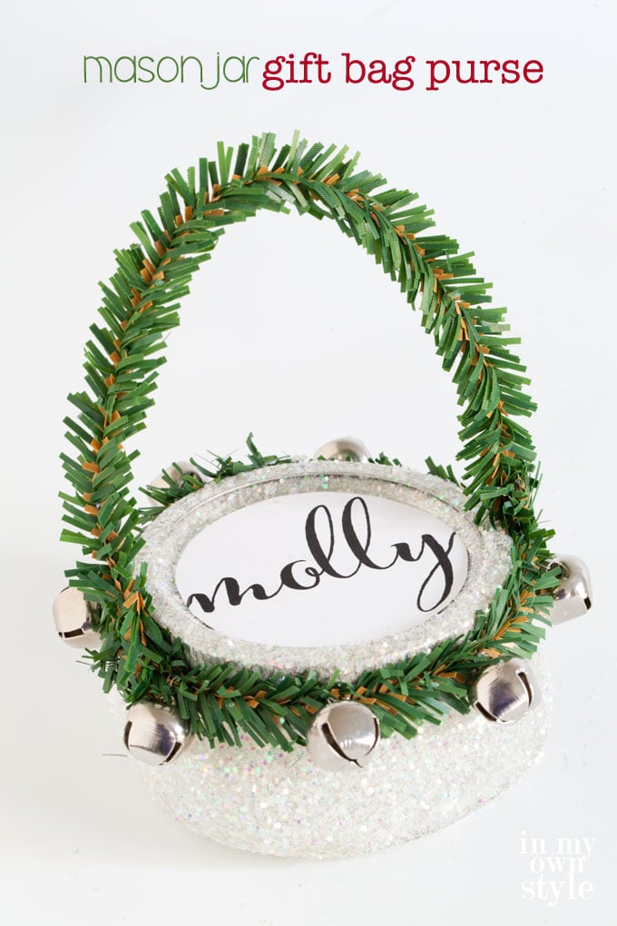 Mason jar made into a cute  and pretty gift handbag to give to women and girls. 