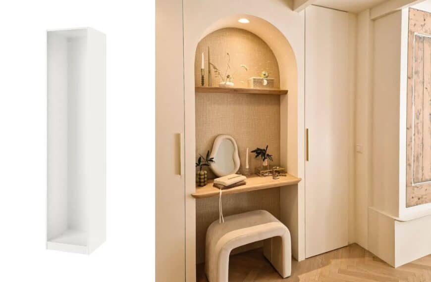 alcove storage with desk - IKEA PAX hack