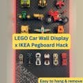 lego car display on the wall using IKEA SKÅDIS pegboard