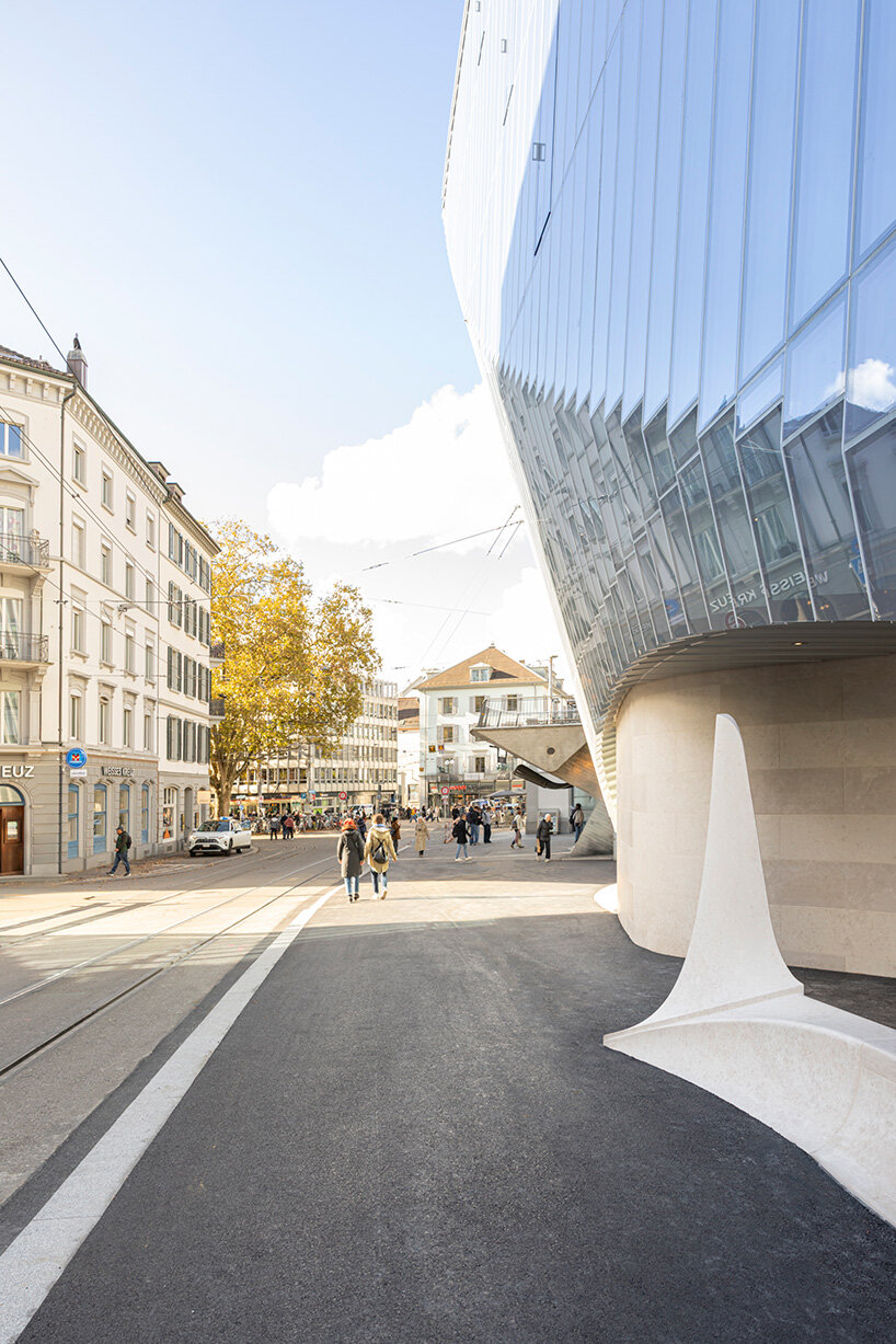 santiago calatrava sculpts haus zum falken in zurich with folded glass facade
